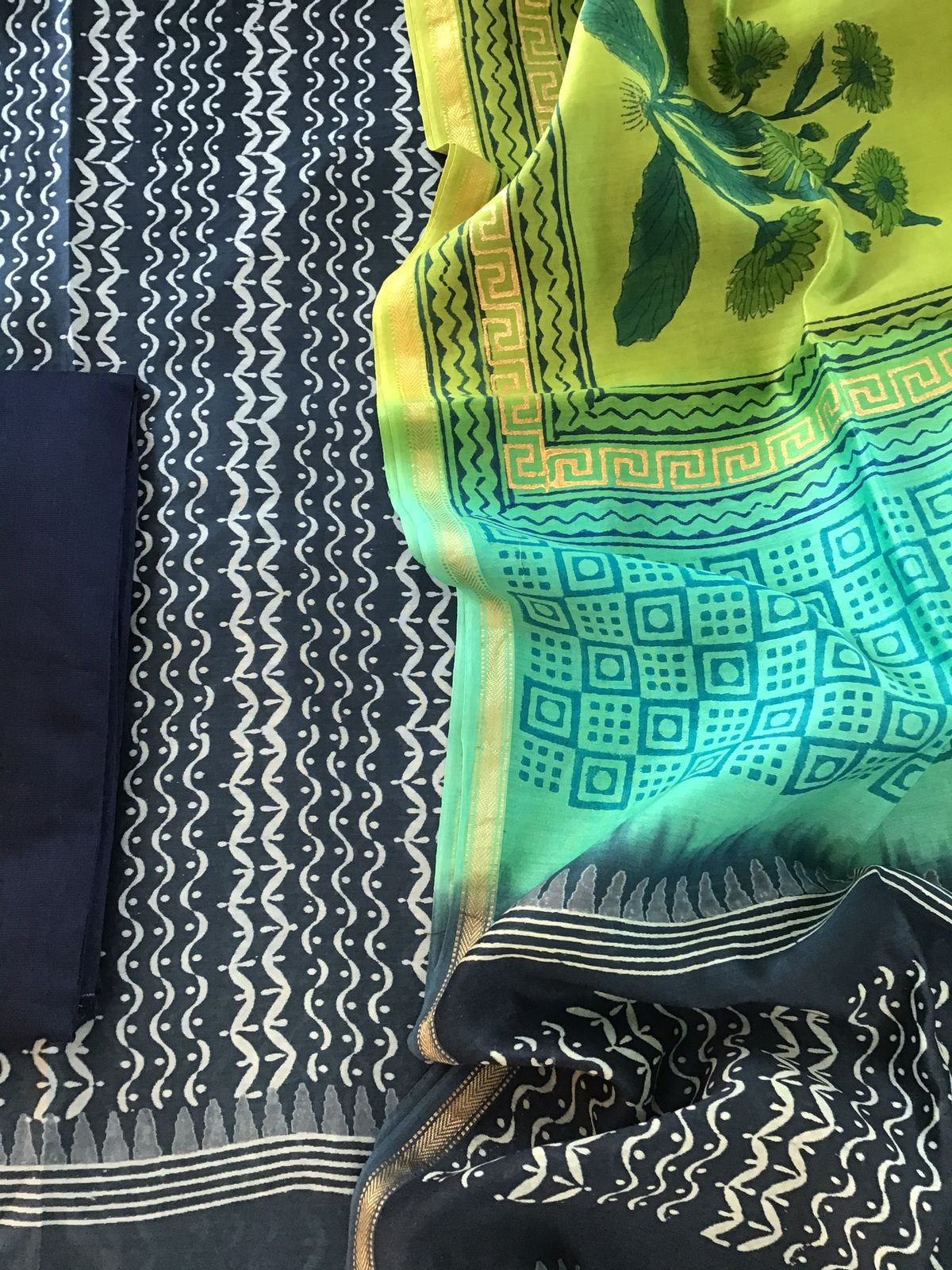 Pure Maheshwari Silk Printed Suit - Blue