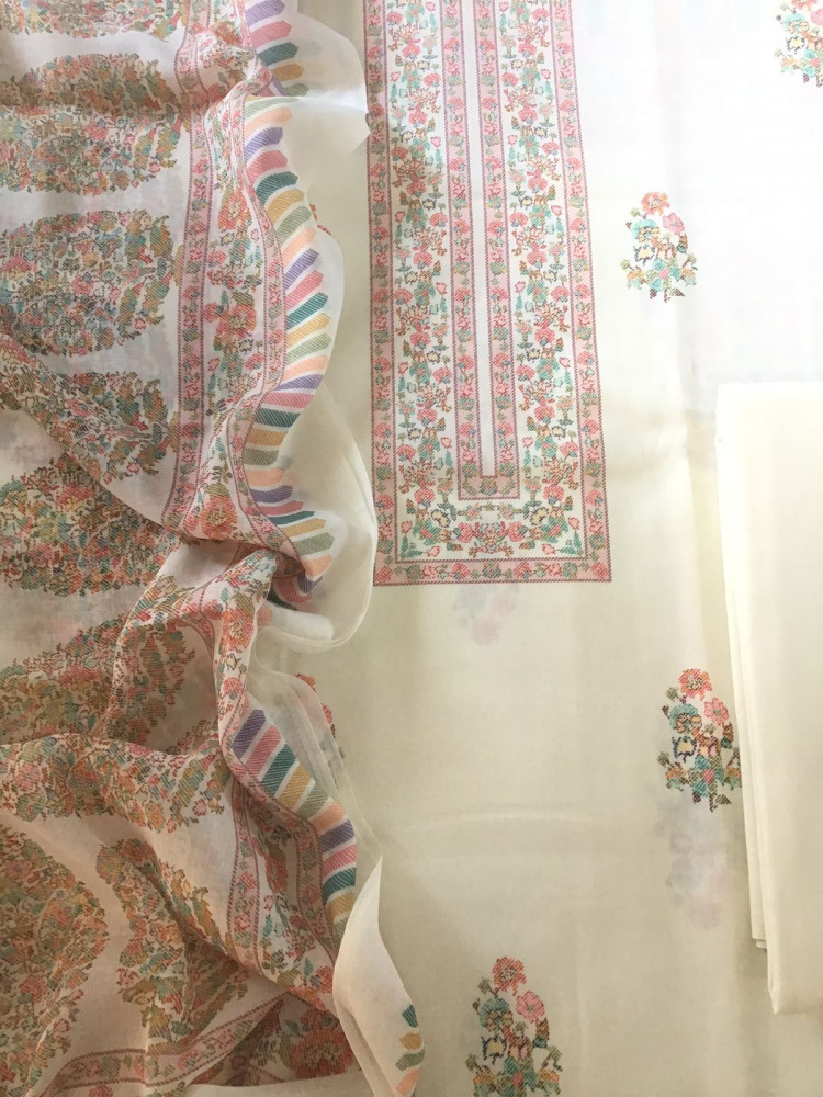 Image of Pure Jaam Cotton Printed Suit - Off White