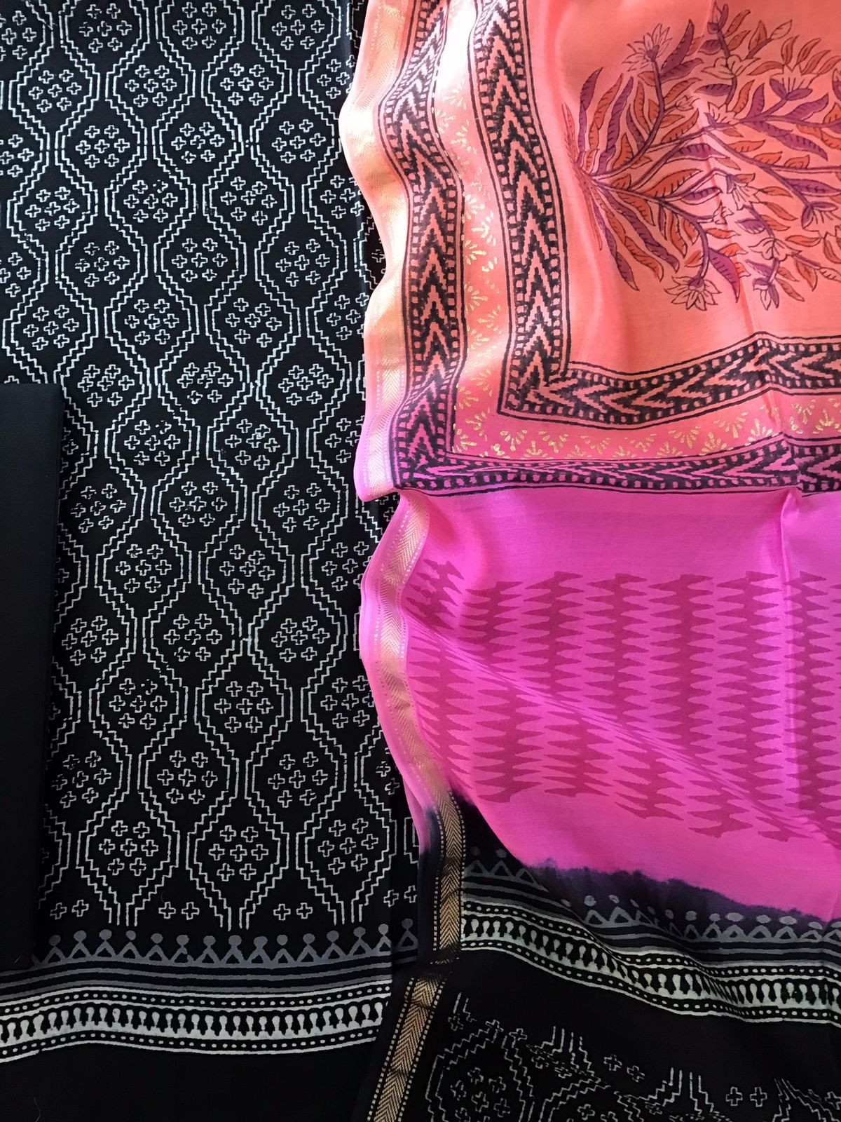 Pure Maheshwari Silk Printed Suit - Black