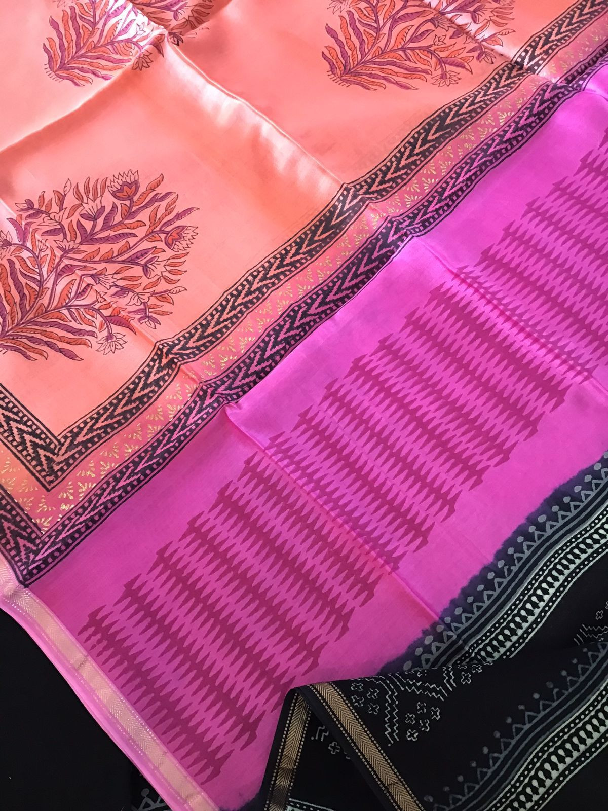 Pure Maheshwari Silk Printed Suit - Black