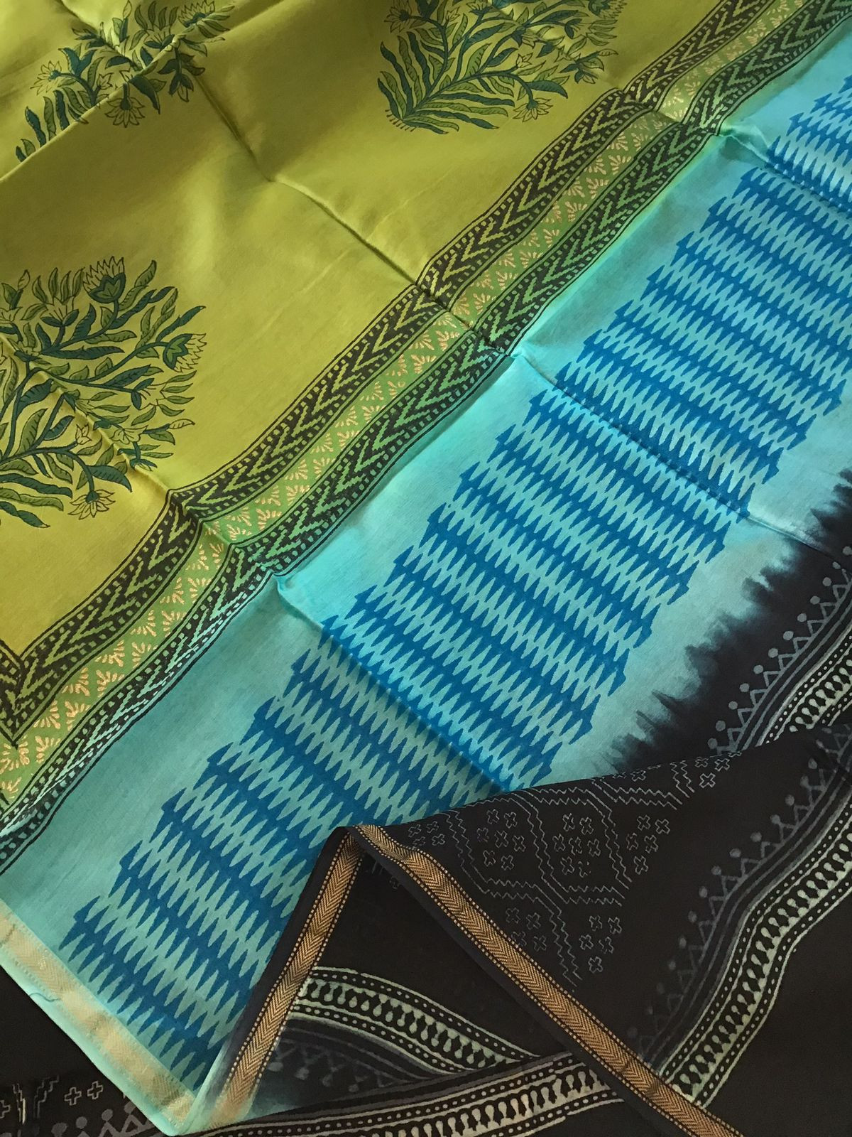 Pure Maheshwari Silk Printed Suit - Black