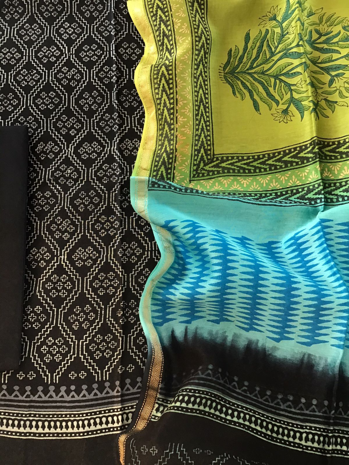 Pure Maheshwari Silk Printed Suit - Black