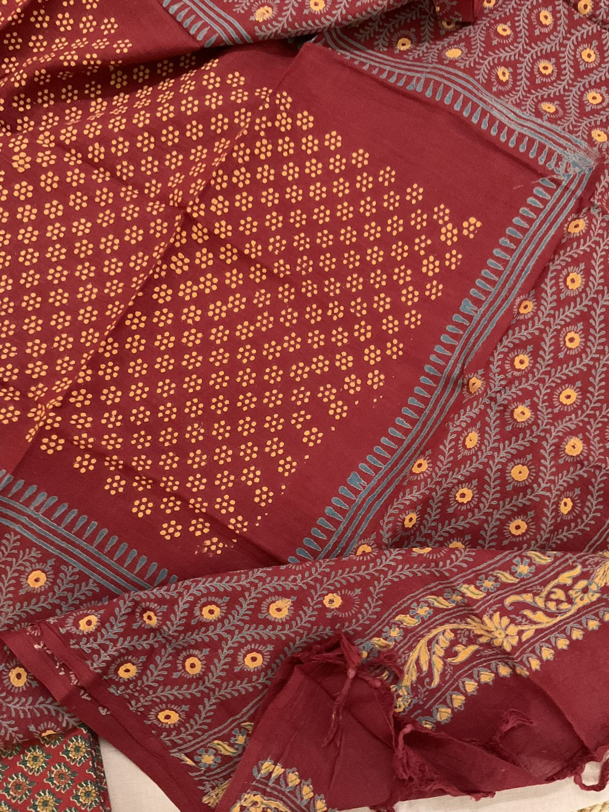 Pure Cotton Printed Embroidered Suit - Beige