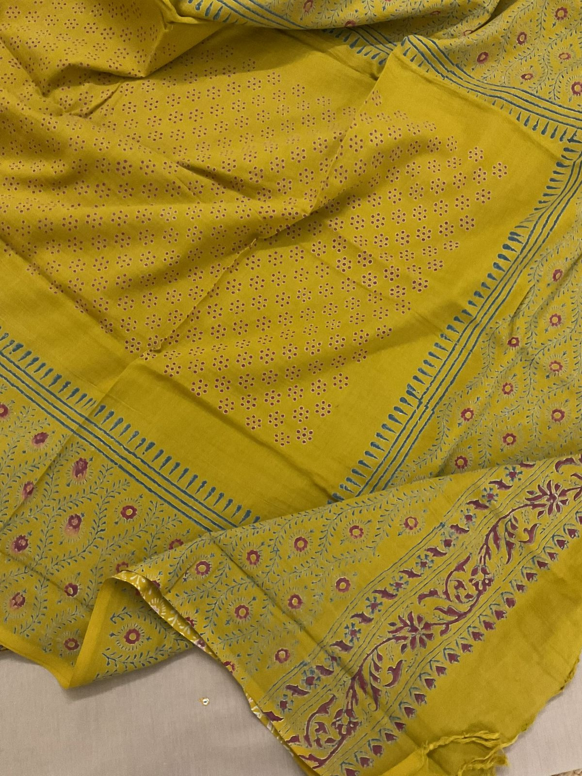 Pure Cotton Printed Embroidered Suit - Beige