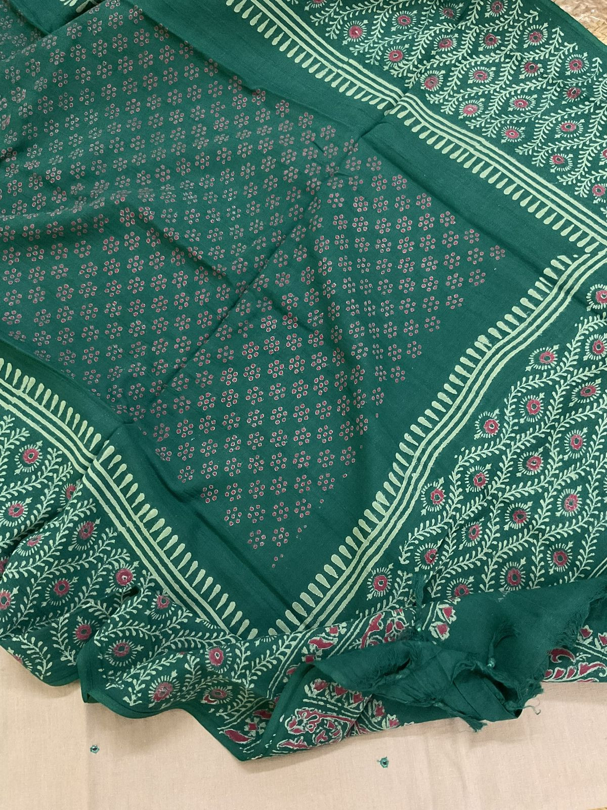 Pure Cotton Printed Embroidered Suit - Beige