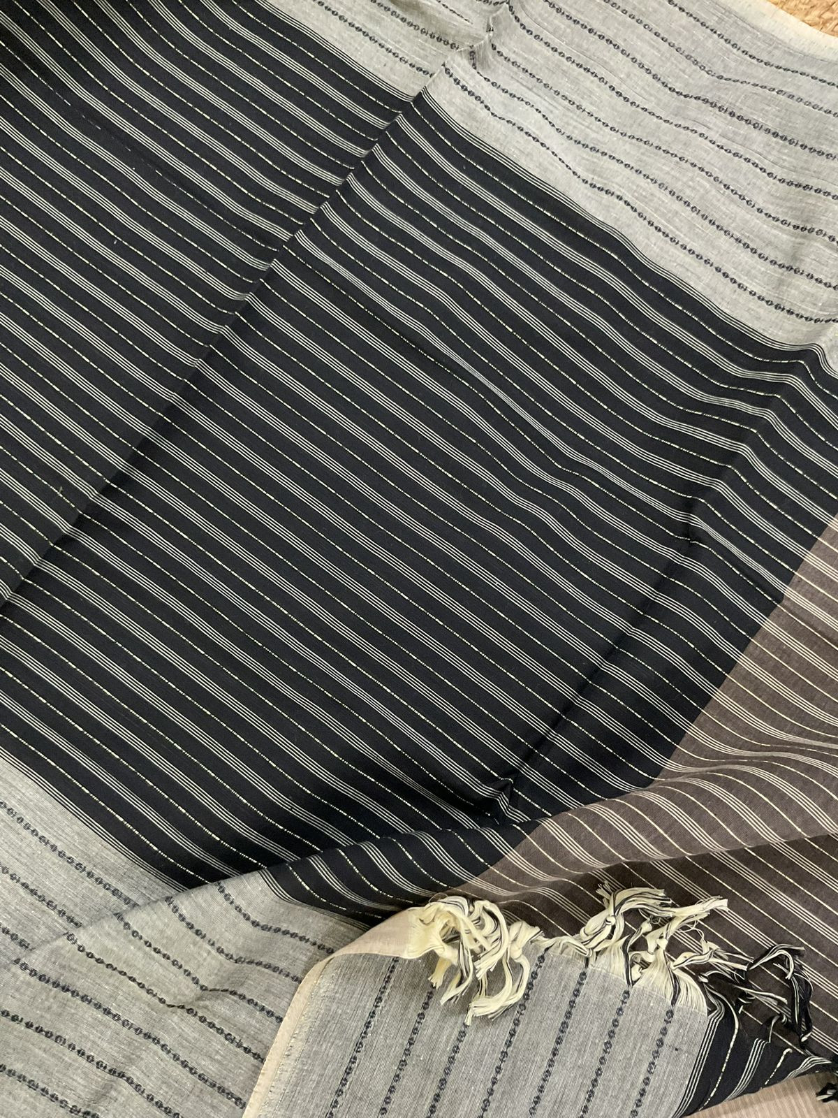 Pure Handloom Cotton Self Weaved Embroidered Suit - Beige