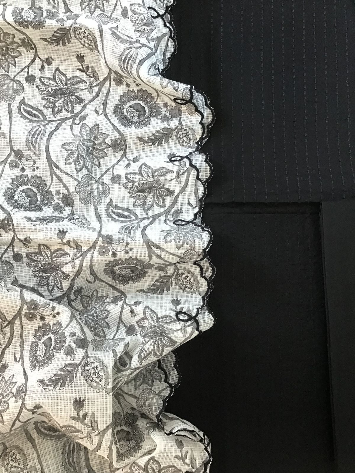 Pure Cotton Printed Embroidered Suit - Black