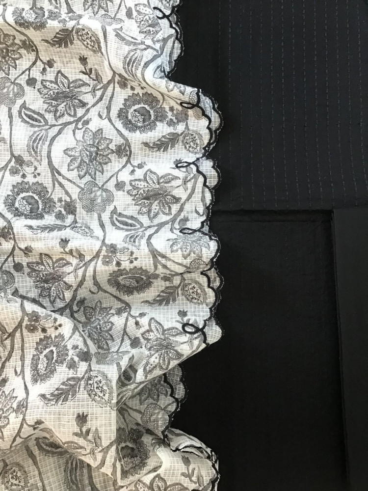 Image of Pure Cotton Printed Embroidered Suit - Black