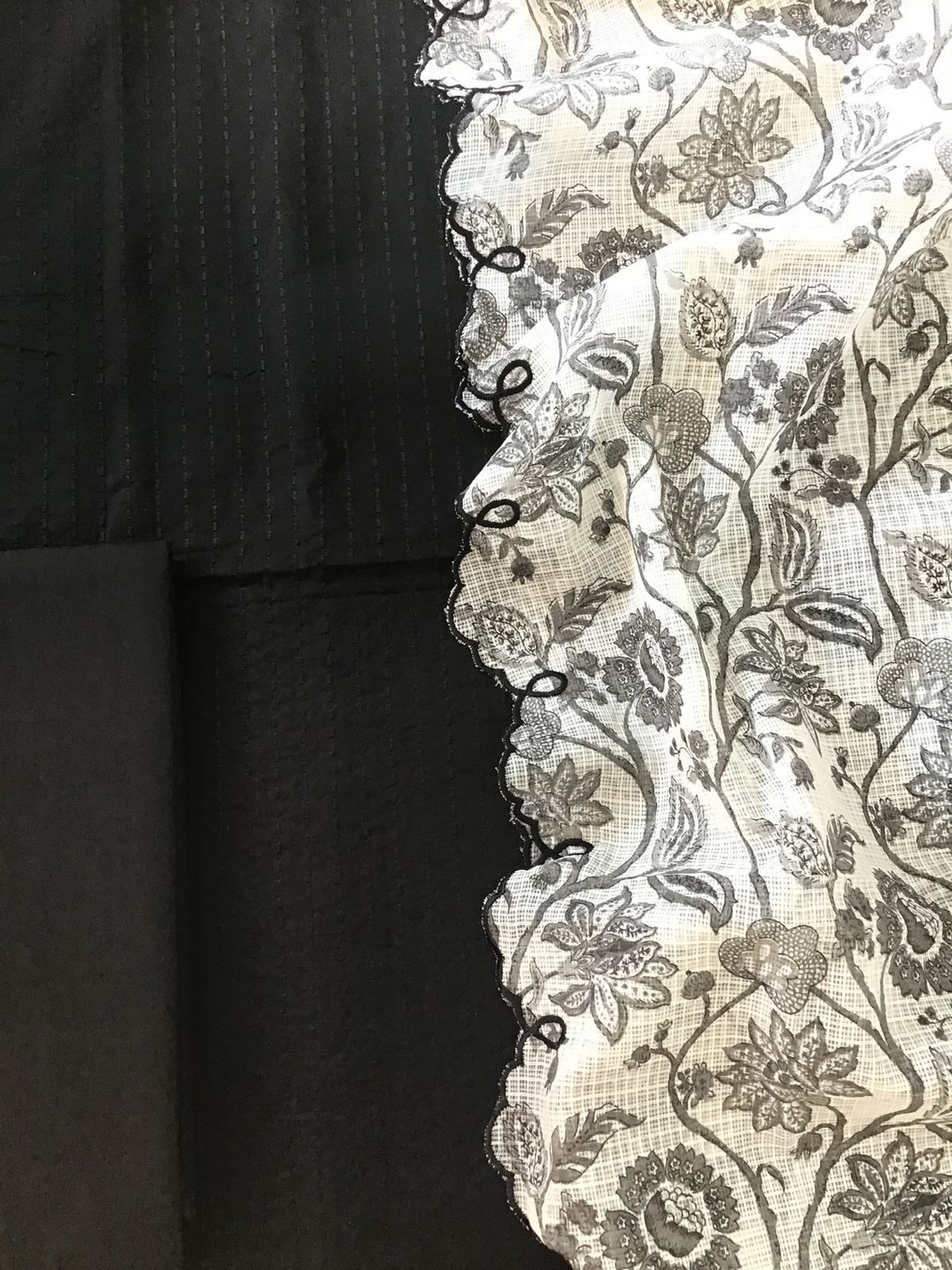 Pure Cotton Printed Embroidered Suit - Black