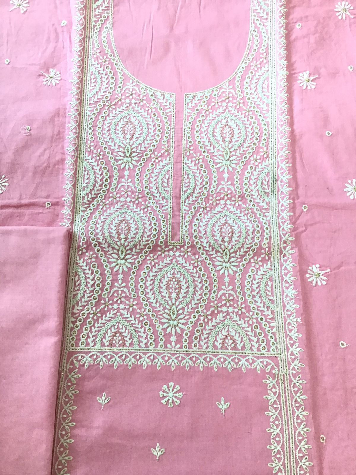 Pure Mul Cotton Embroidered Suit - Pink