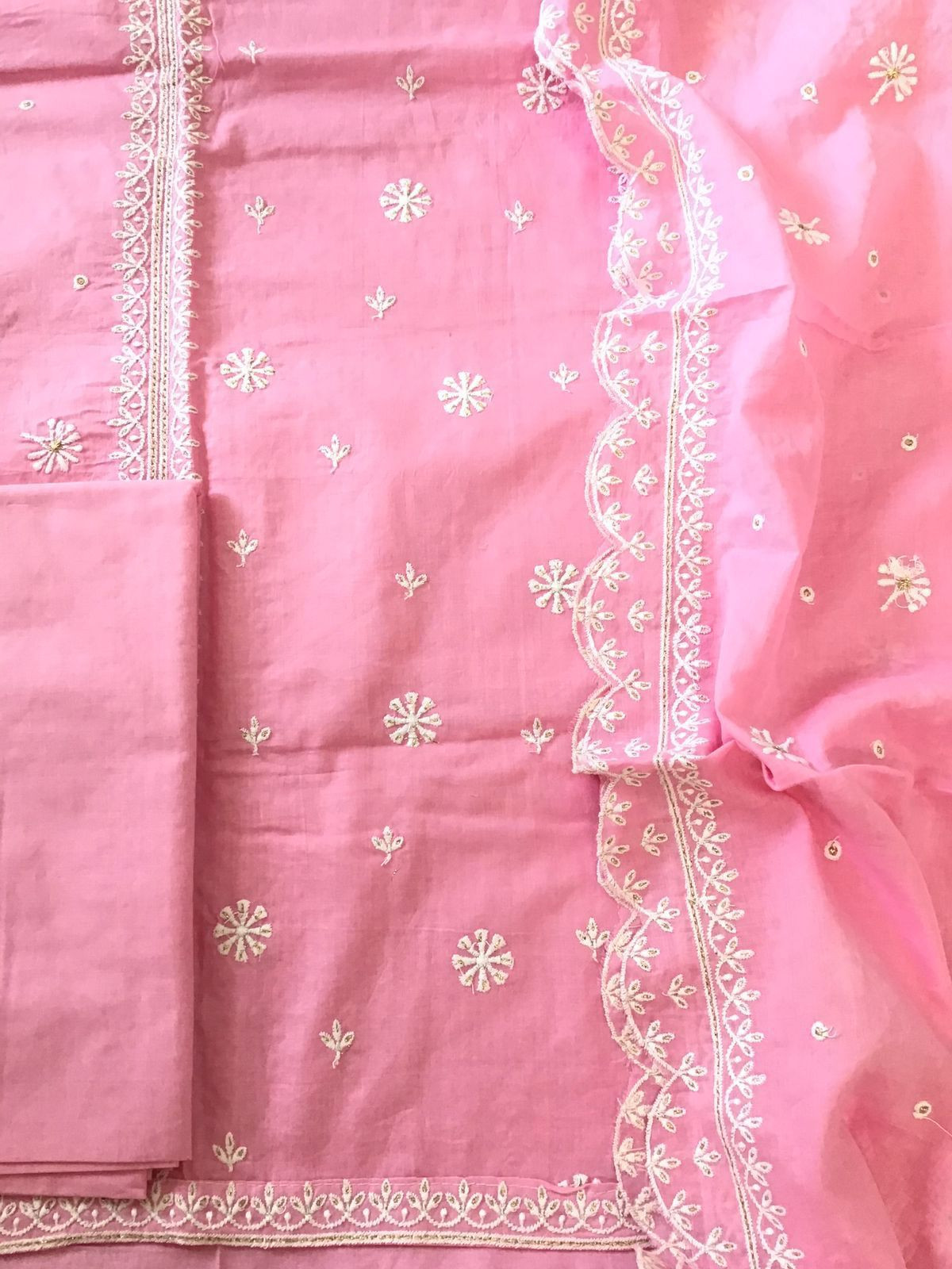 Pure Mul Cotton Embroidered Suit - Pink