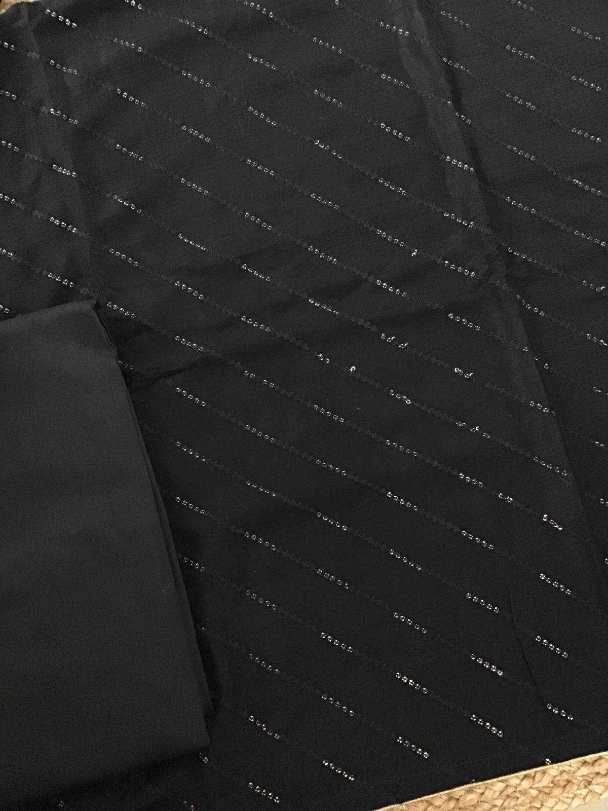 Pure Muslin Silk Printed Embroidered Suit - Black