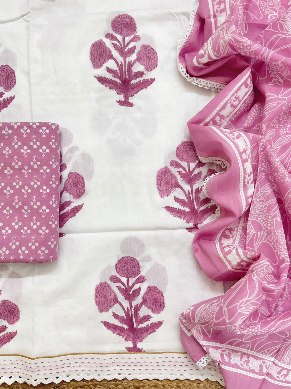 Pure Cotton Printed Embroidered Suit - Off White