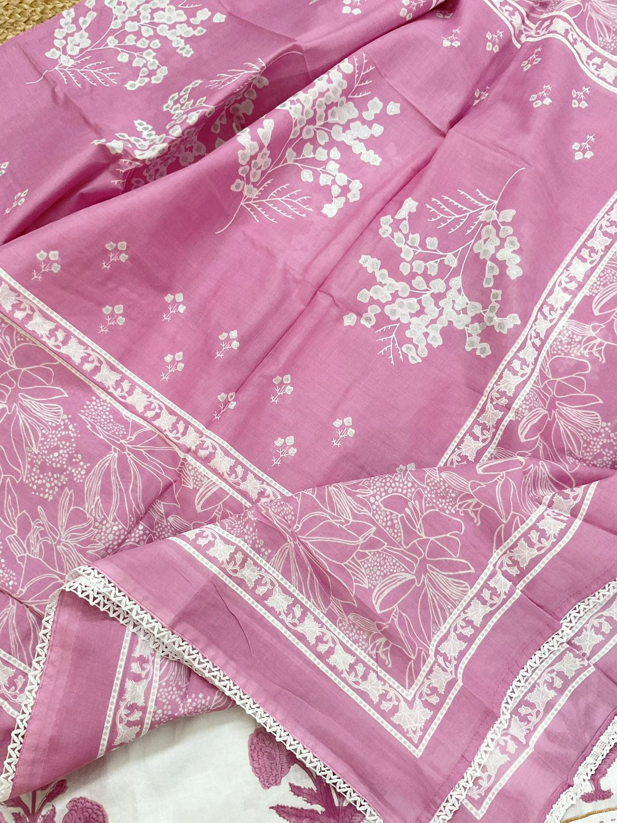 Pure Cotton Printed Embroidered Suit - Off White