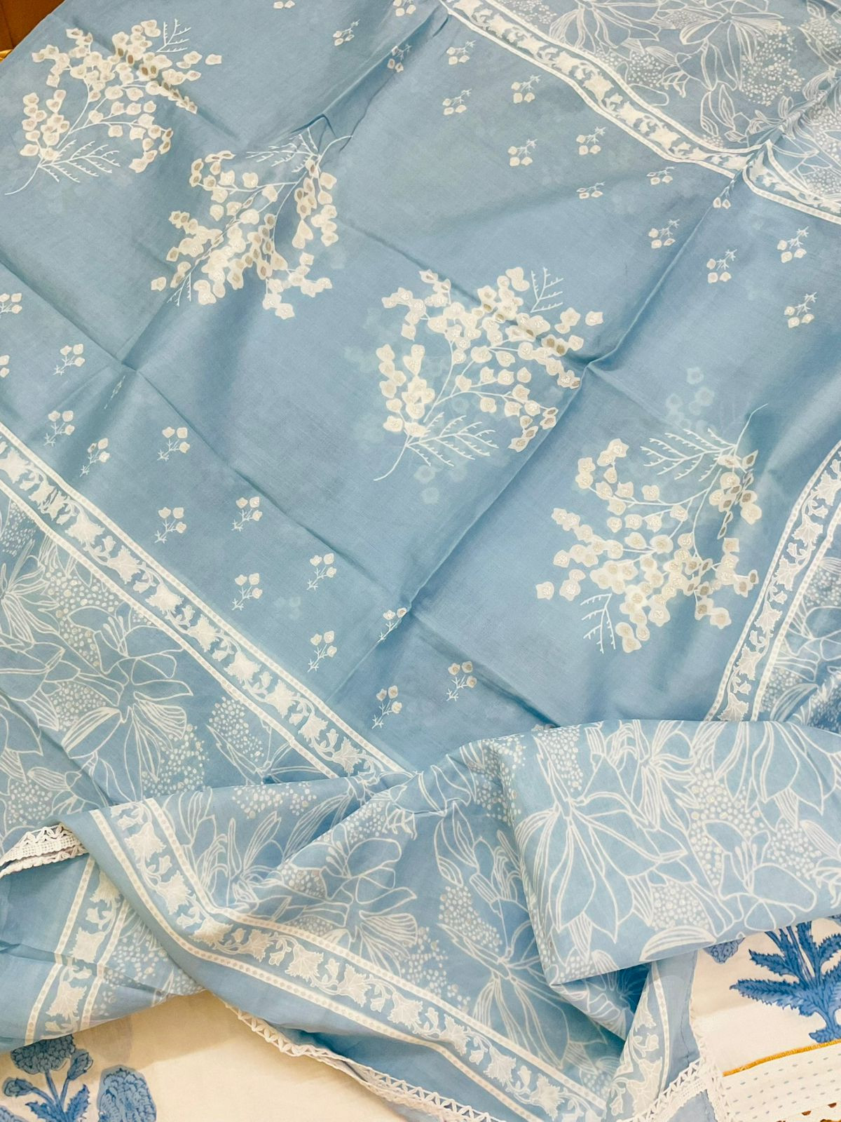 Pure Cotton Printed Embroidered Suit - Off White