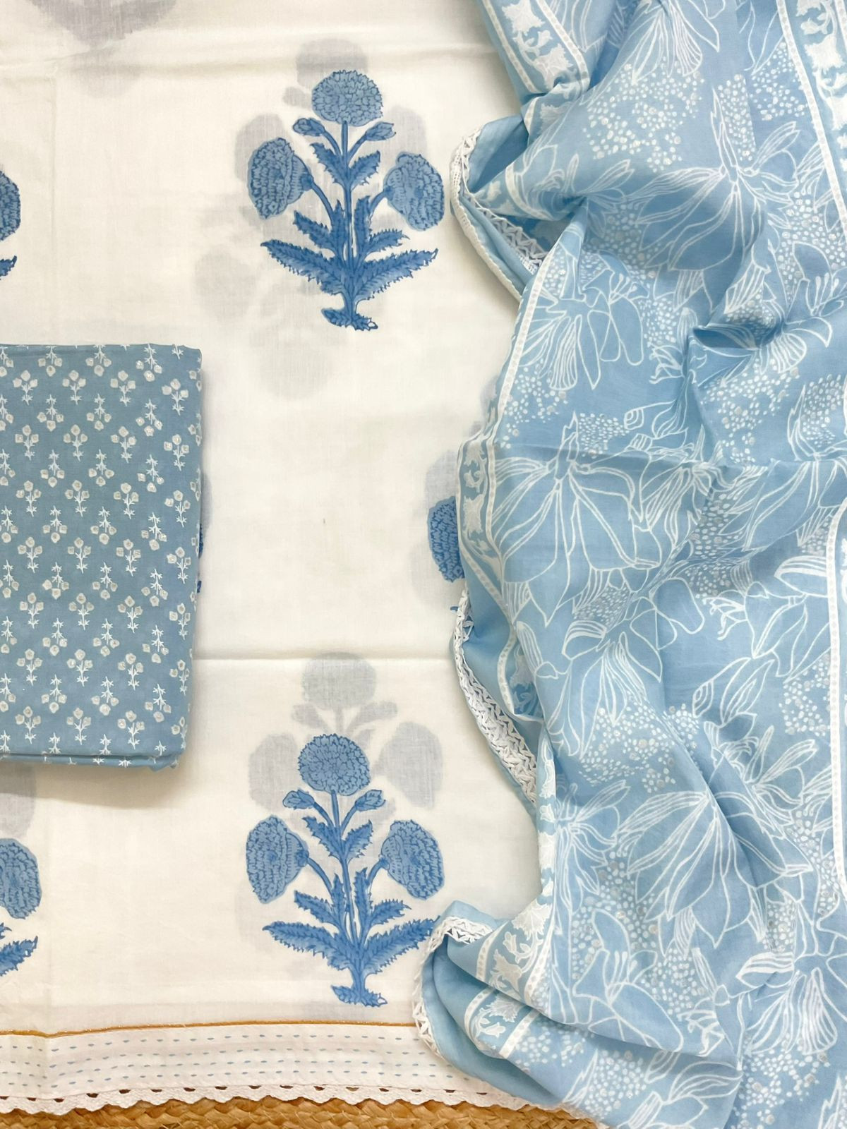 Pure Cotton Printed Embroidered Suit - Off White