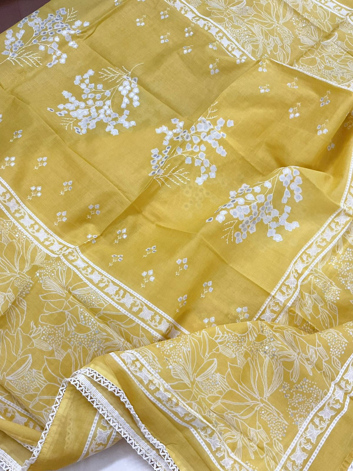 Pure Cotton Printed Embroidered Suit - Off White