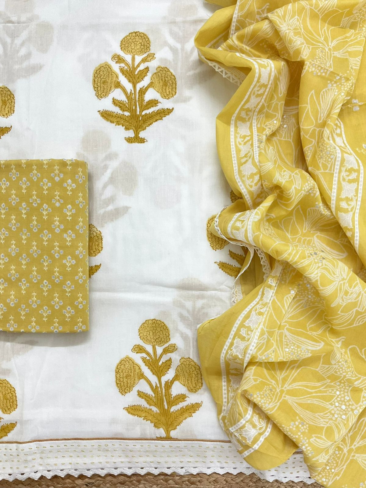 Pure Cotton Printed Embroidered Suit - Off White