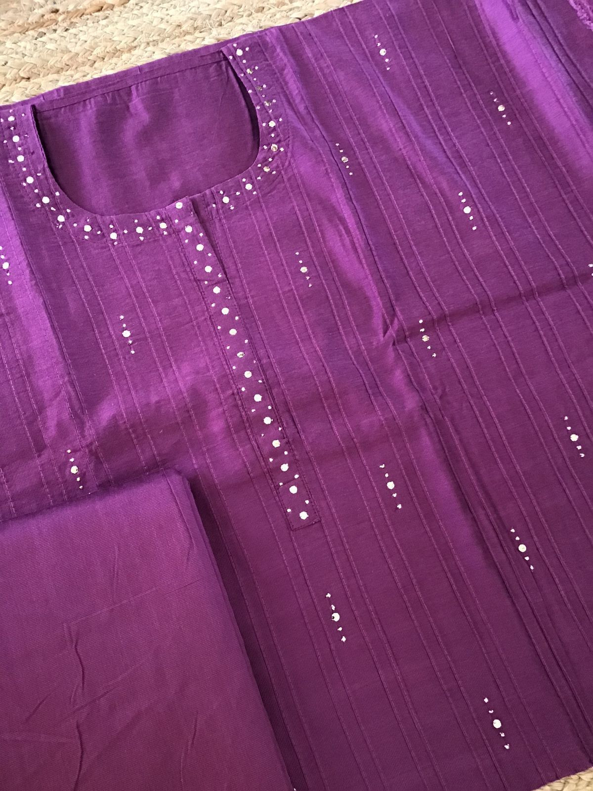 Pure Cotton Silk Printed Embroidered Suit - Wine