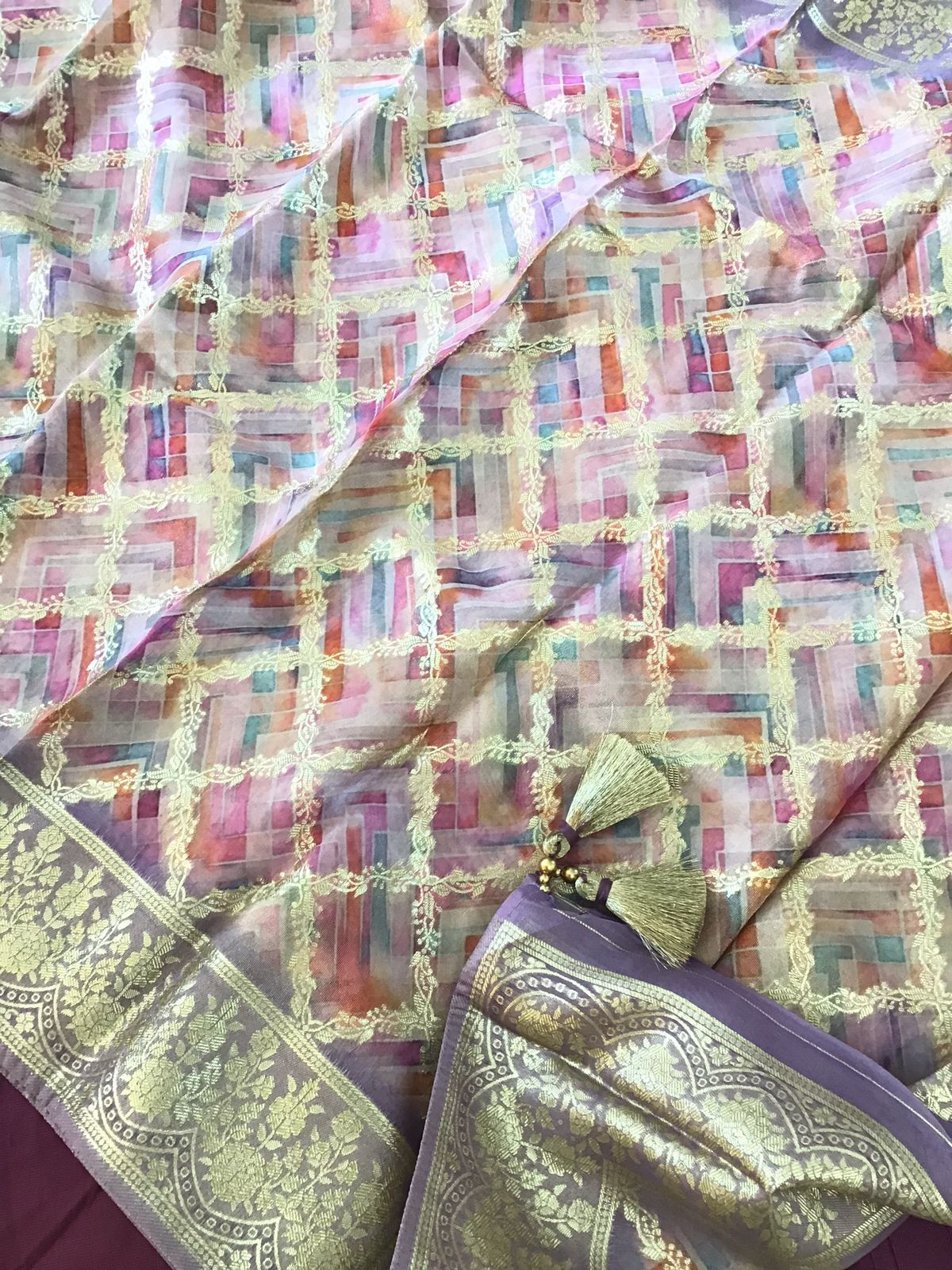 Pure Cotton Silk Printed Embroidered Suit - Wine