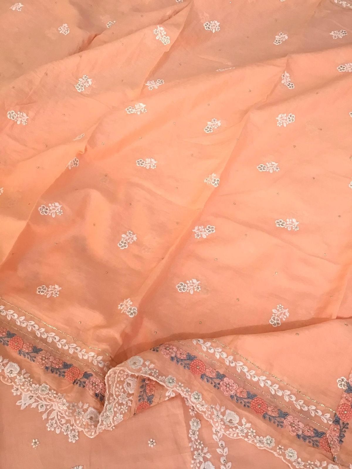 Pure Mul Cotton Embroidered Suit - Peach