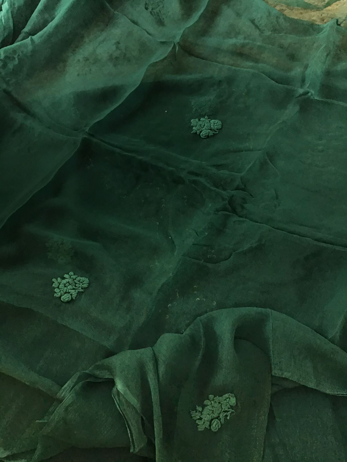 Pure Chinnon Silk Embroidered Suit - Green