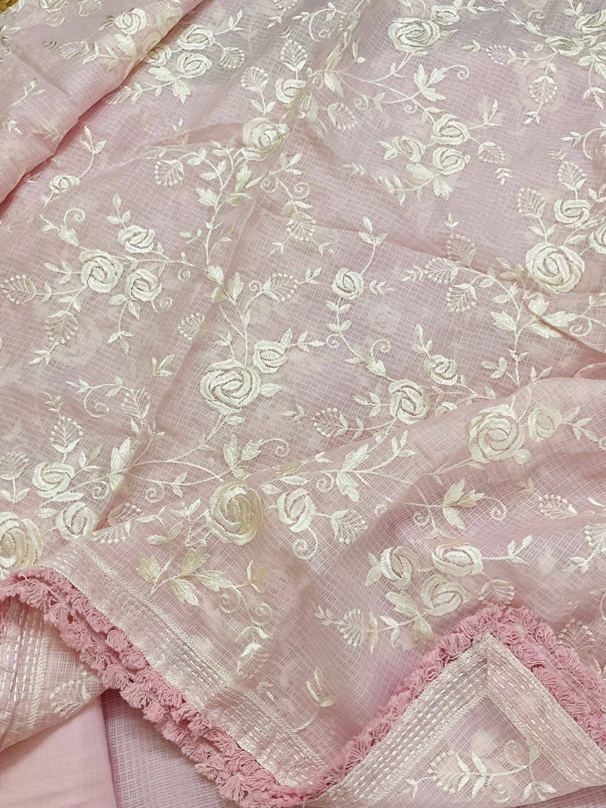 Soft Kota Silk Embroidered Suit - Pink