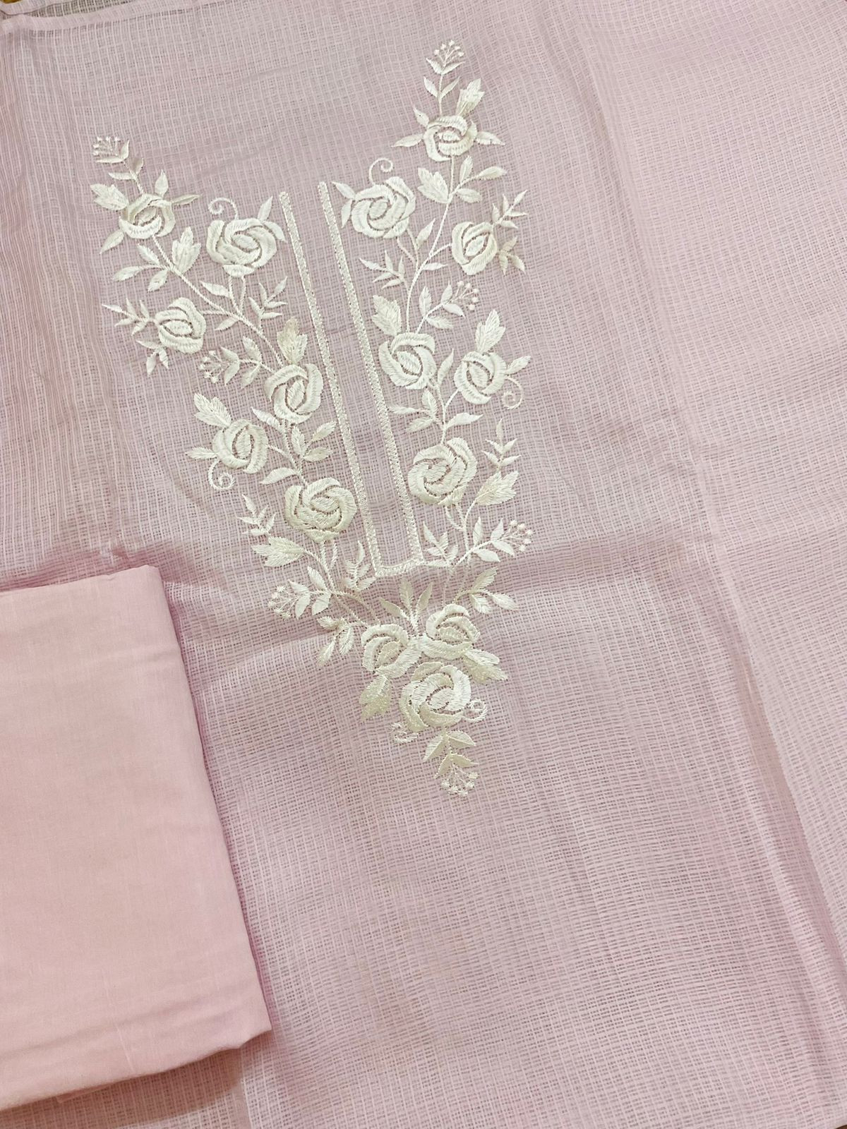 Soft Kota Silk Embroidered Suit - Pink