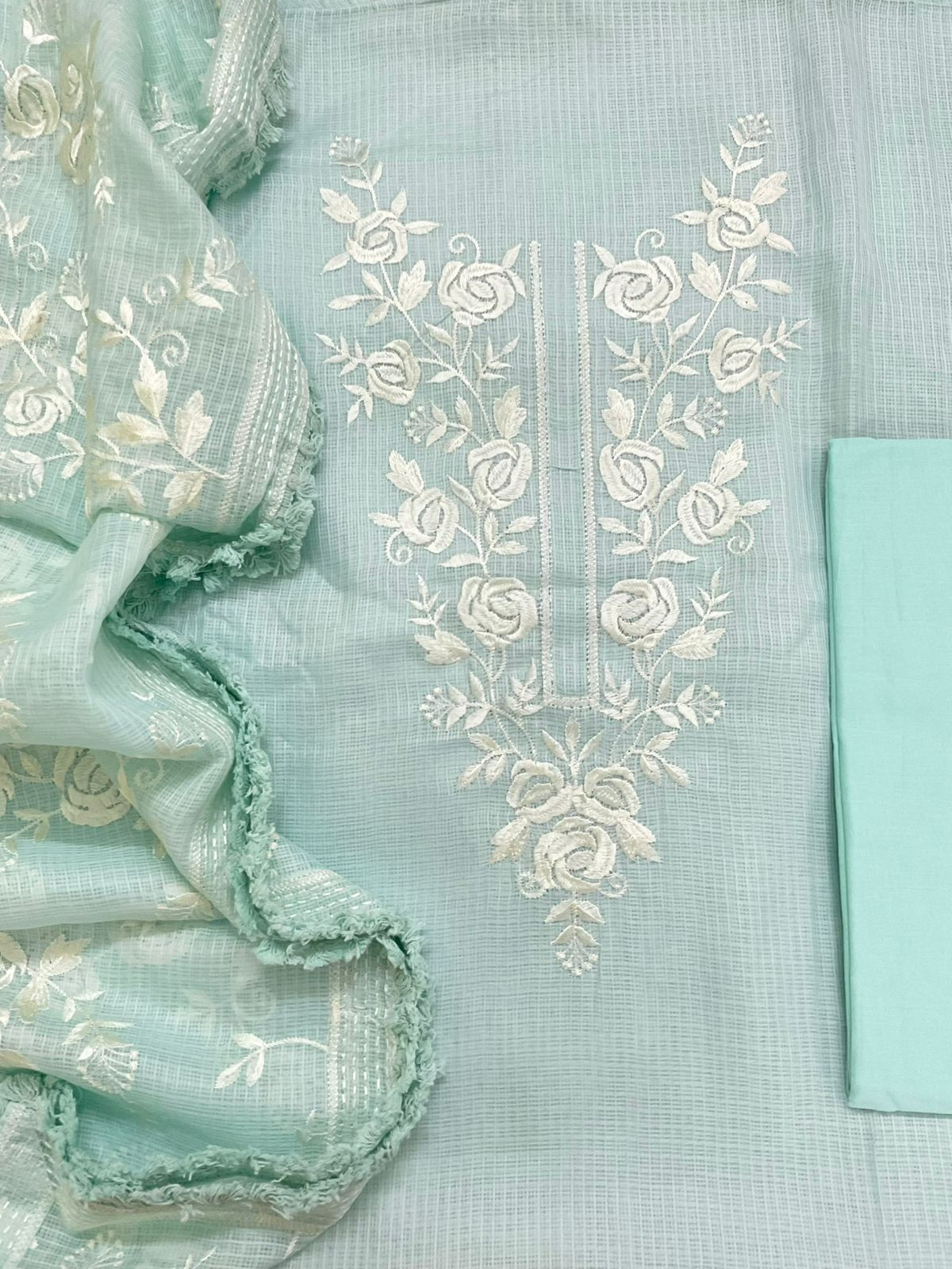 Soft Kota Silk Embroidered Suit - Blue