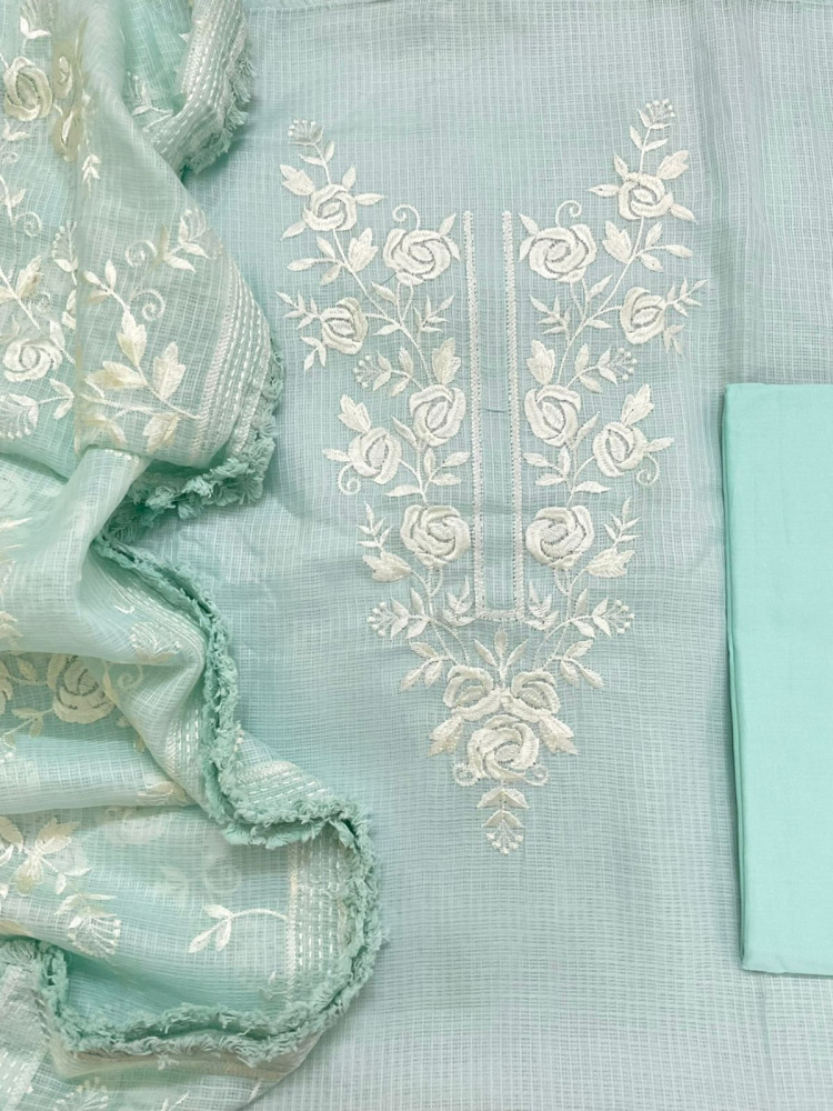 Image of Soft Kota Silk Embroidered Suit - Blue
