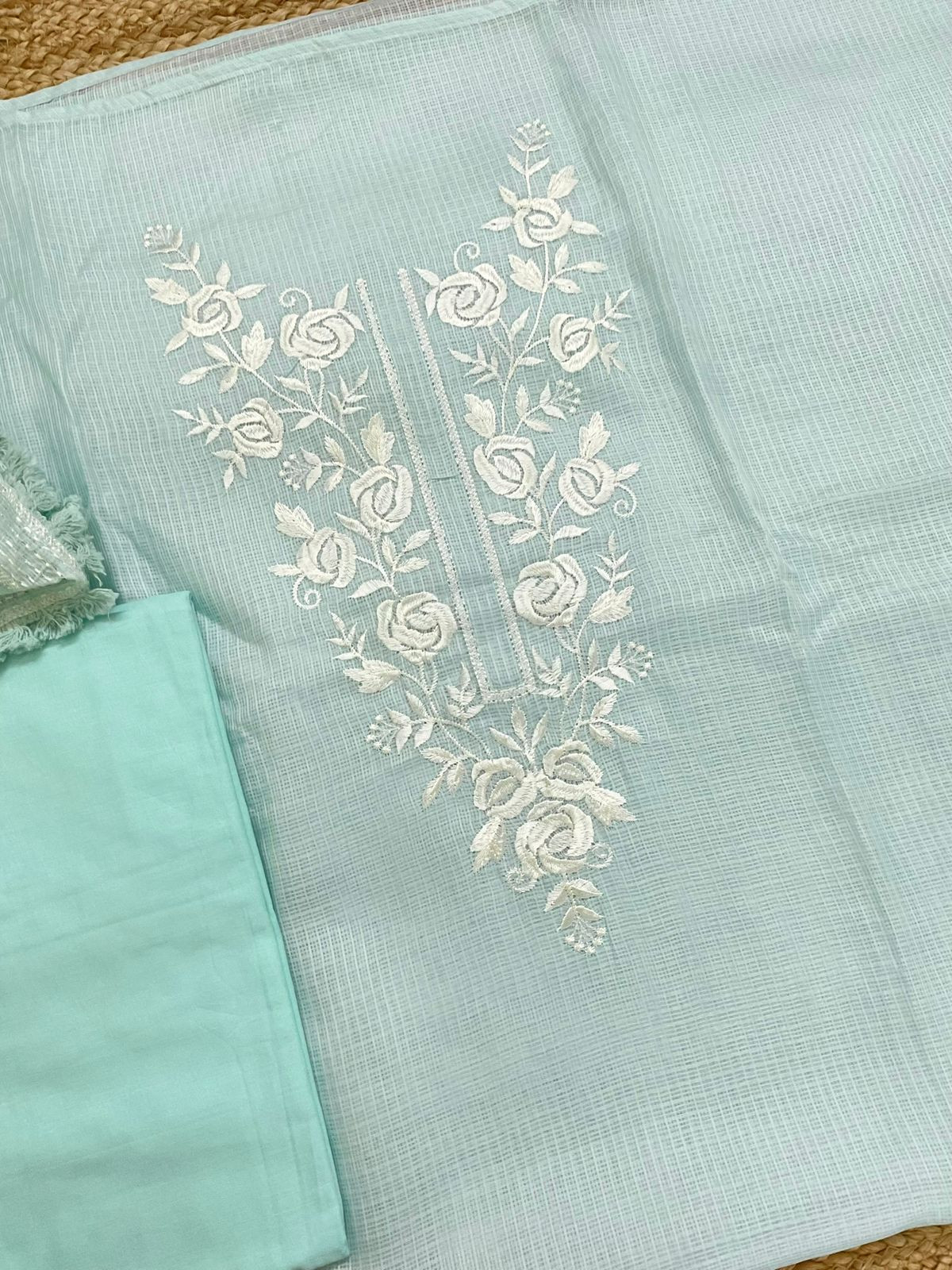 Soft Kota Silk Embroidered Suit - Blue