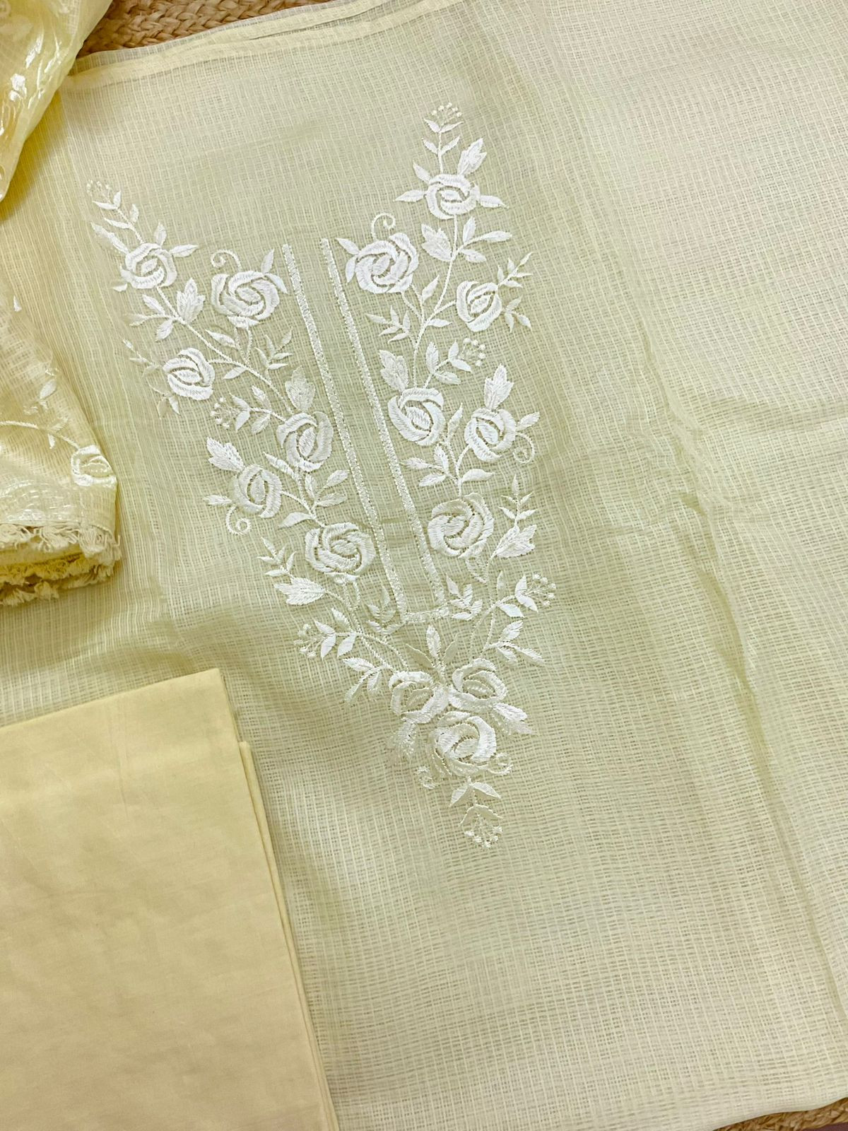 Soft Kota Silk Embroidered Suit - Yellow