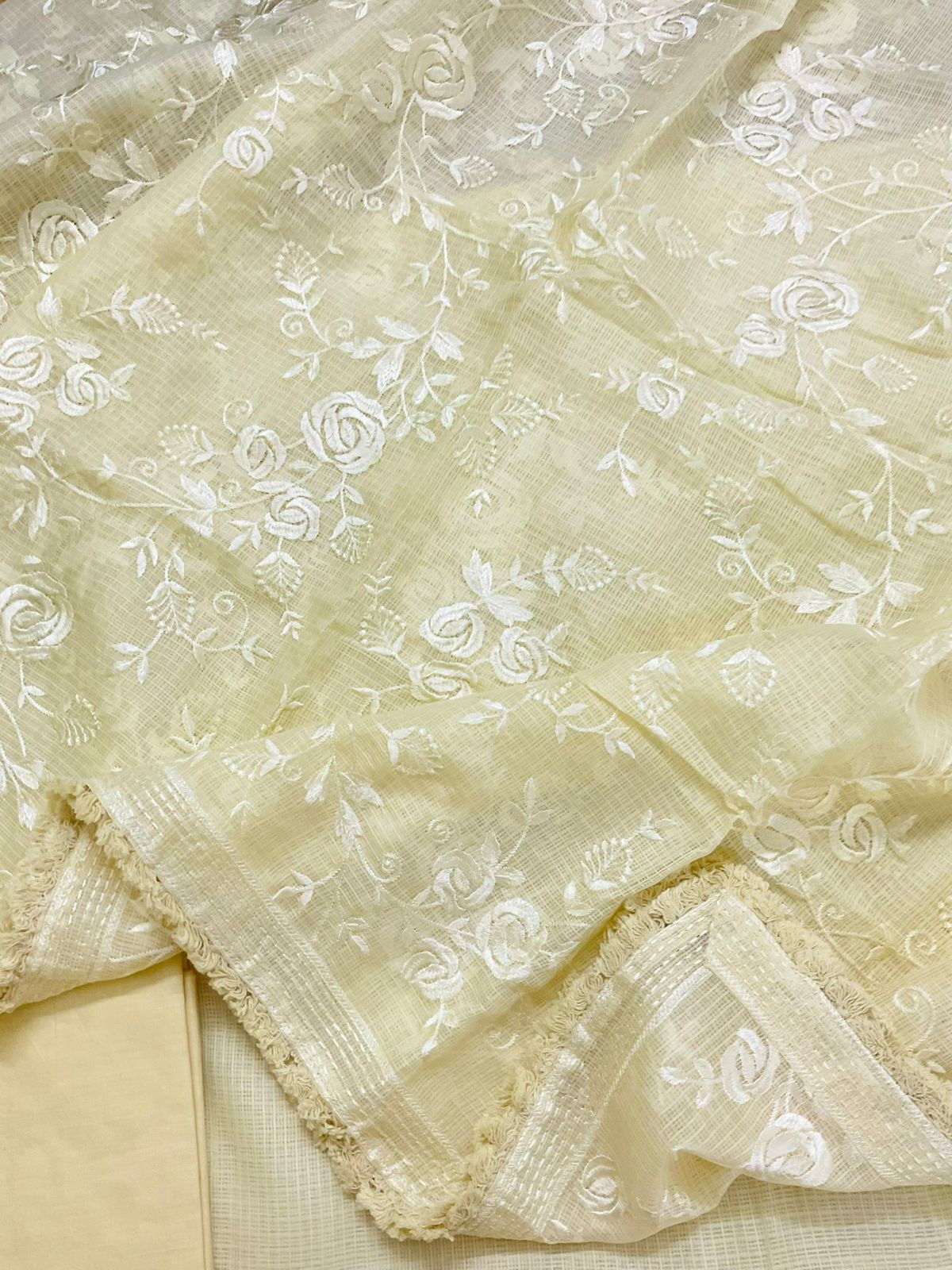 Soft Kota Silk Embroidered Suit - Yellow