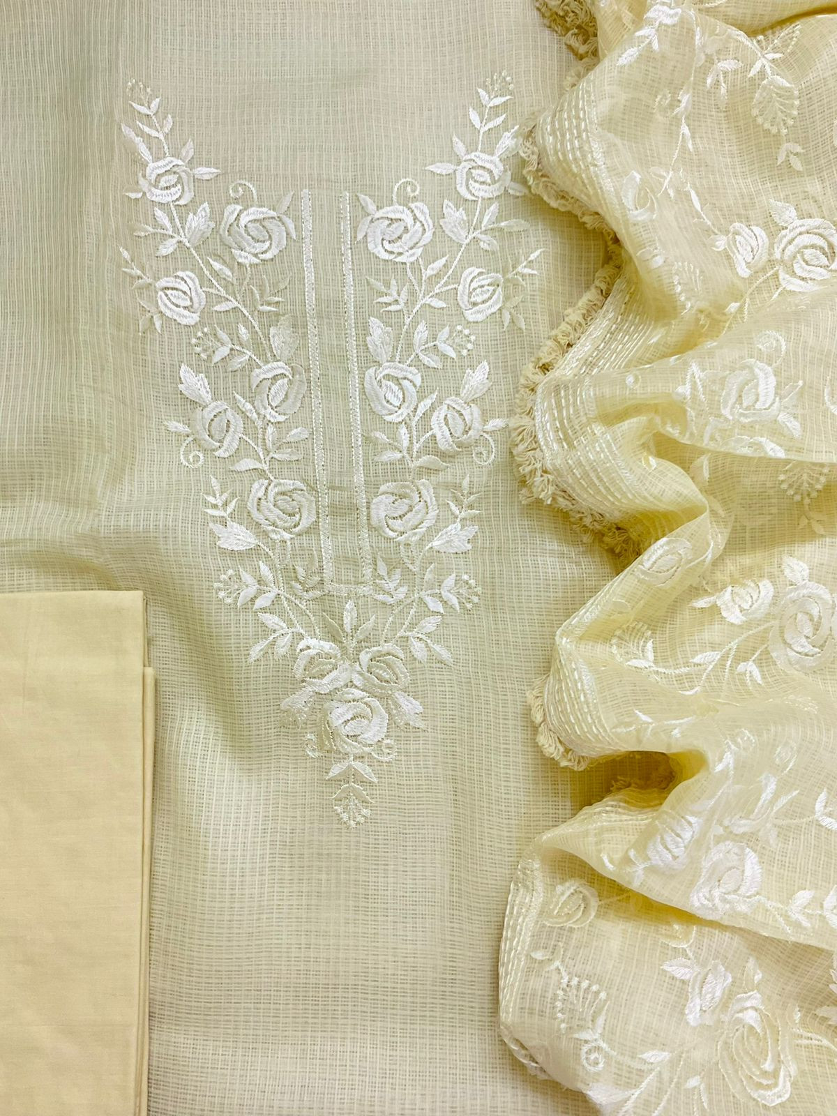 Soft Kota Silk Embroidered Suit - Yellow