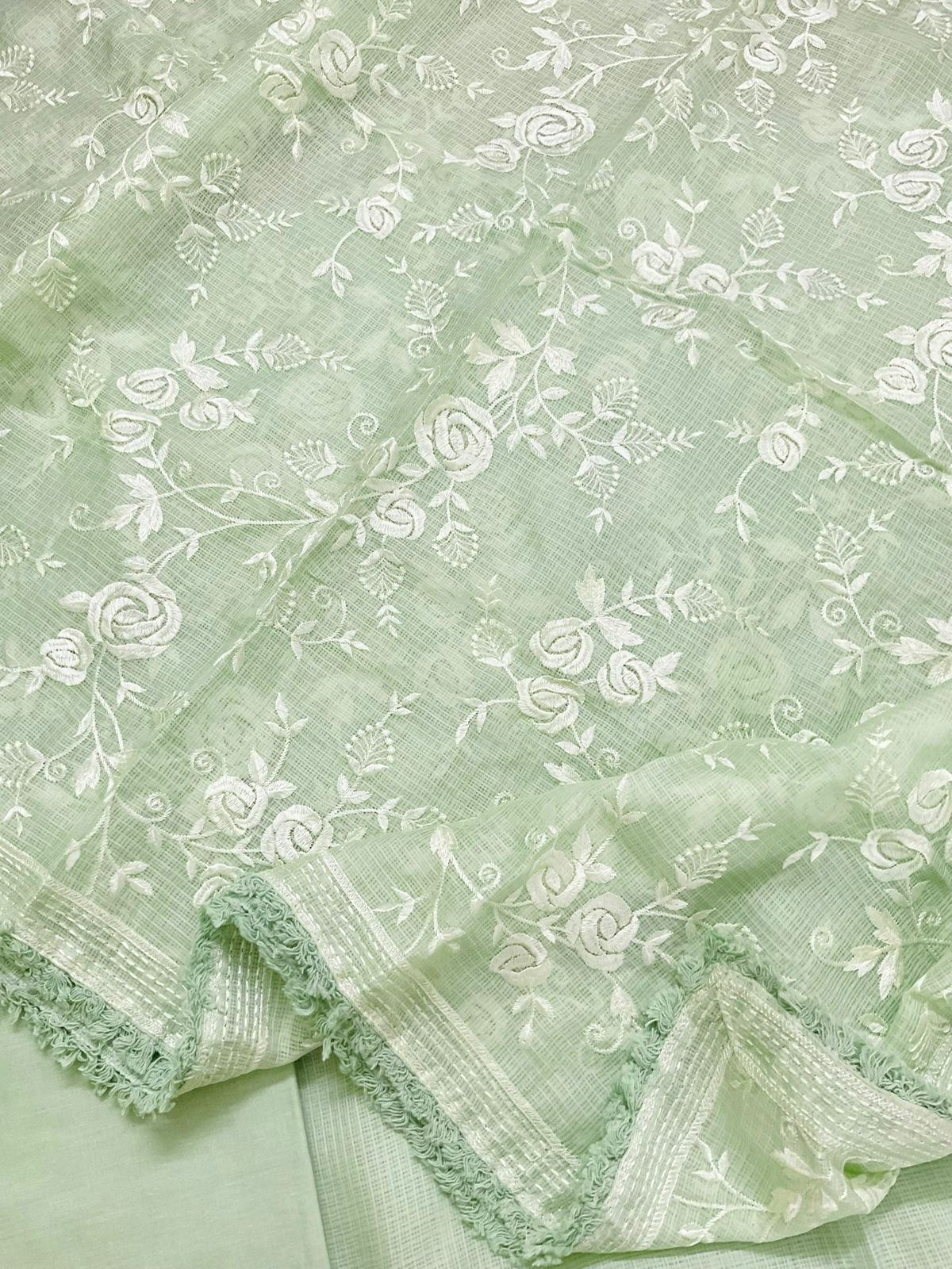 Soft Kota Silk Embroidered Suit - Green