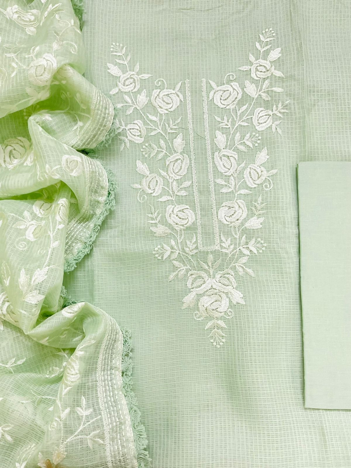 Soft Kota Silk Embroidered Suit - Green