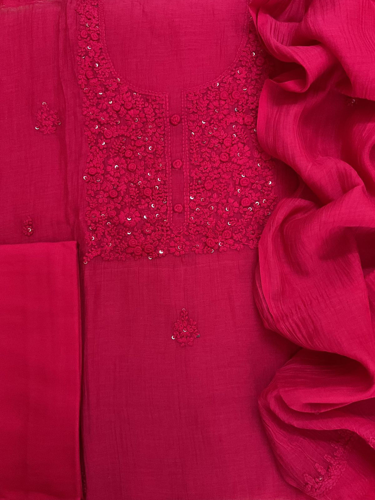 Pure Mul Chanderi Embroidered Suit - Pink