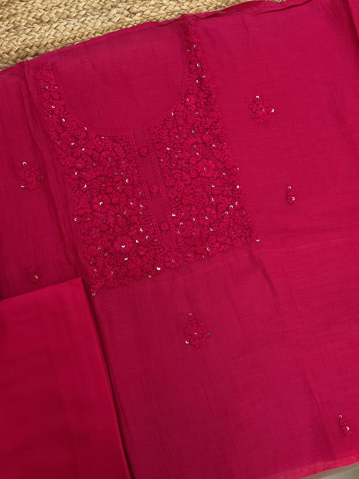 Pure Mul Chanderi Embroidered Suit - Pink