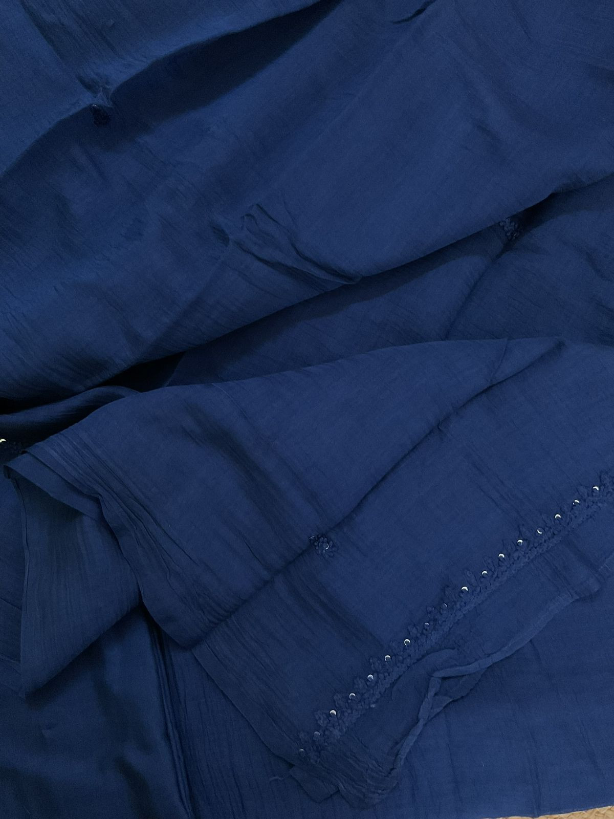 Pure Mul Chanderi Embroidered Suit - Blue