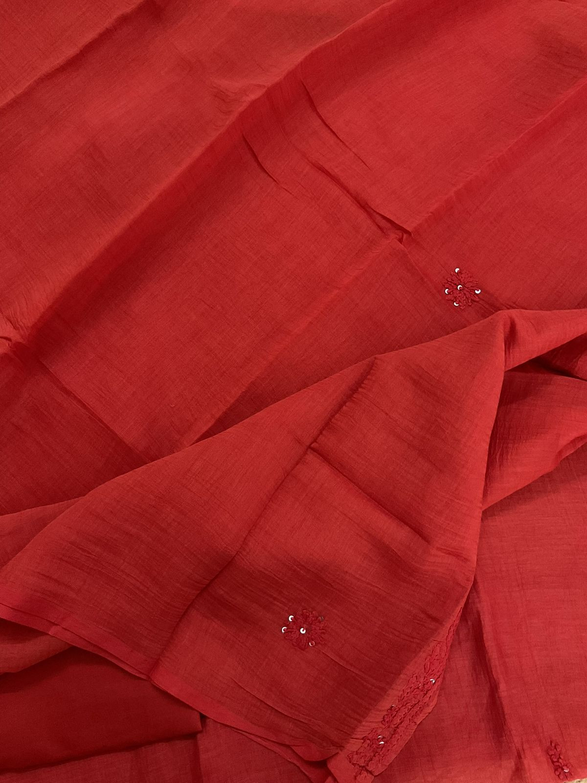 Pure Mul Chanderi Embroidered Suit - Orange