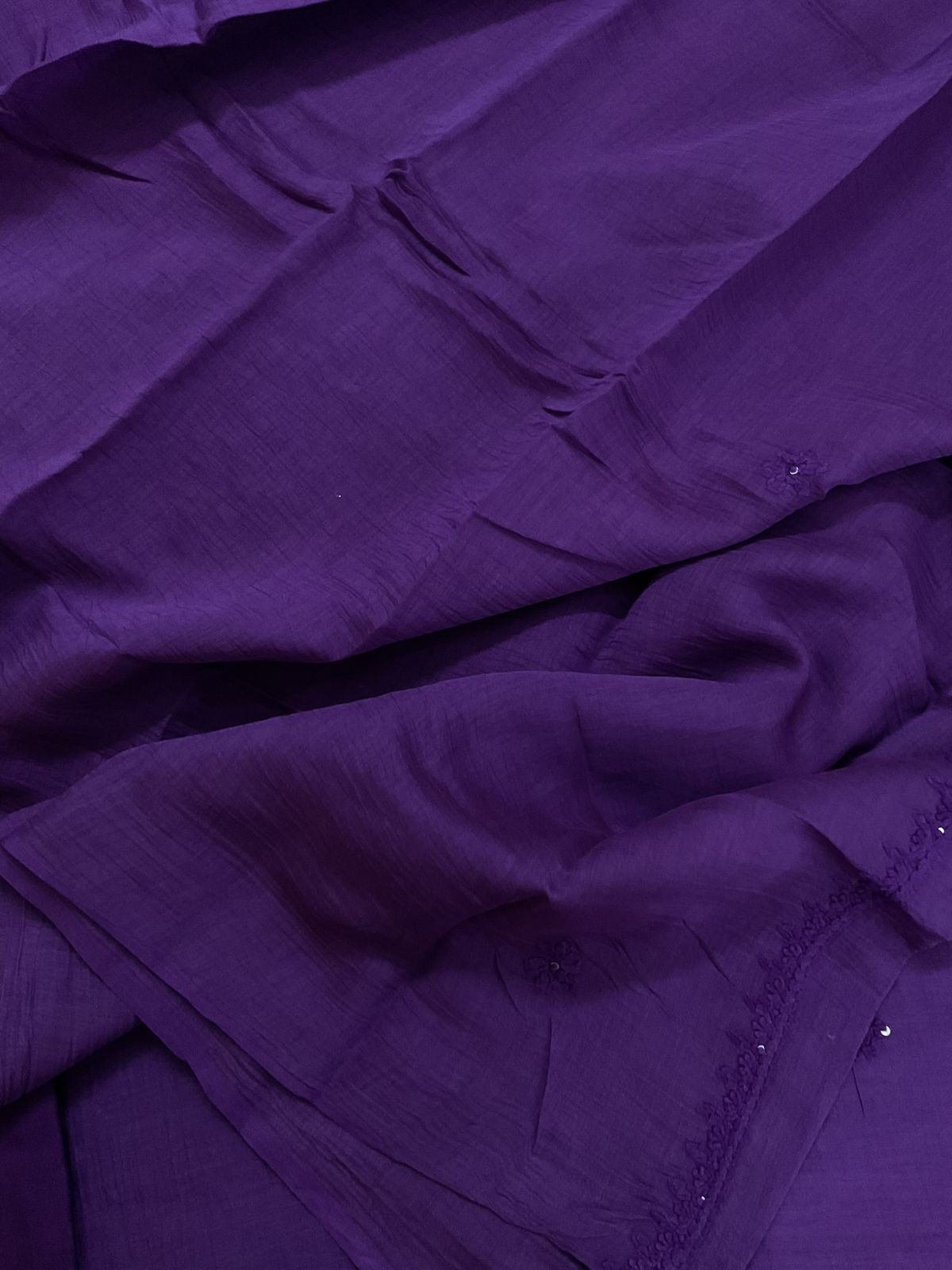 Pure Mul Chanderi Embroidered Suit - Violet
