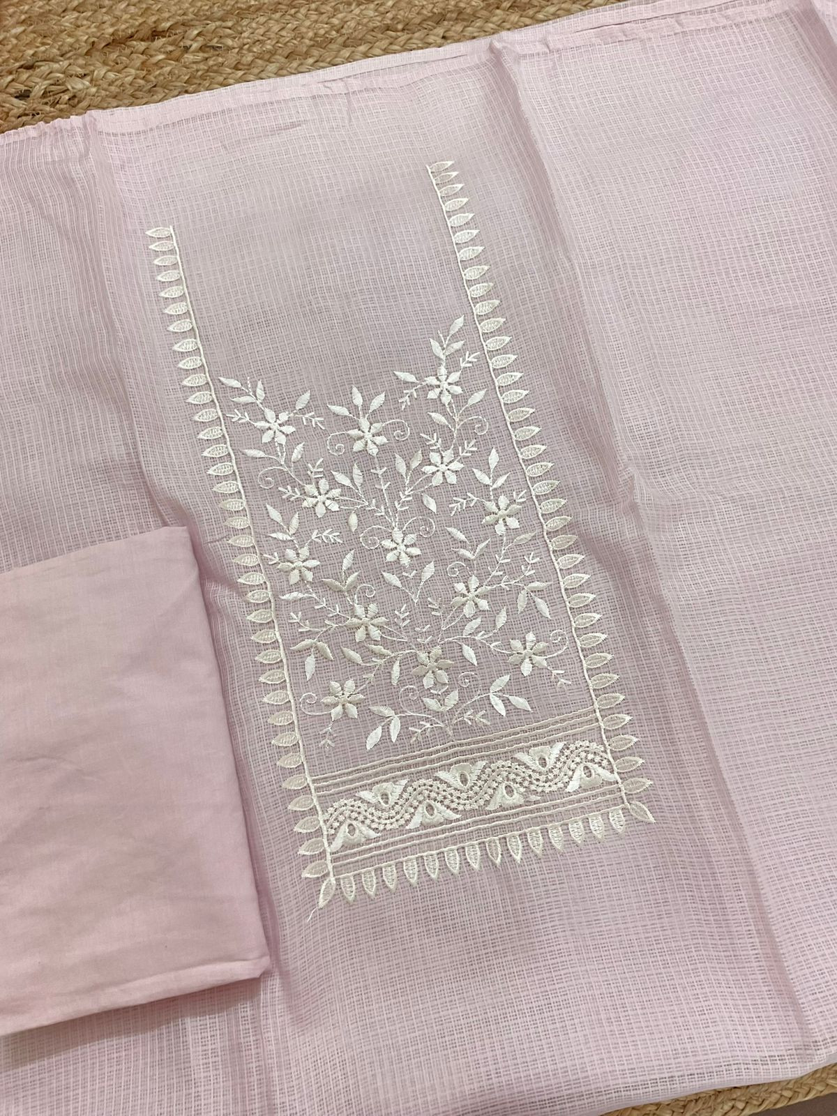 Soft Kota Silk Embroidered Suit - Pink