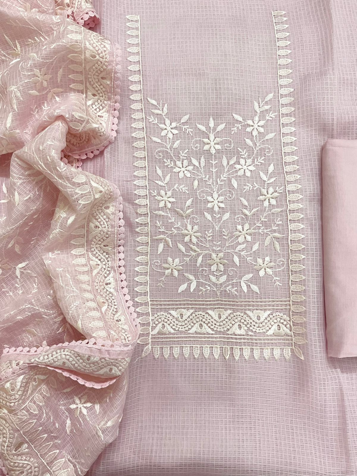 Soft Kota Silk Embroidered Suit - Pink