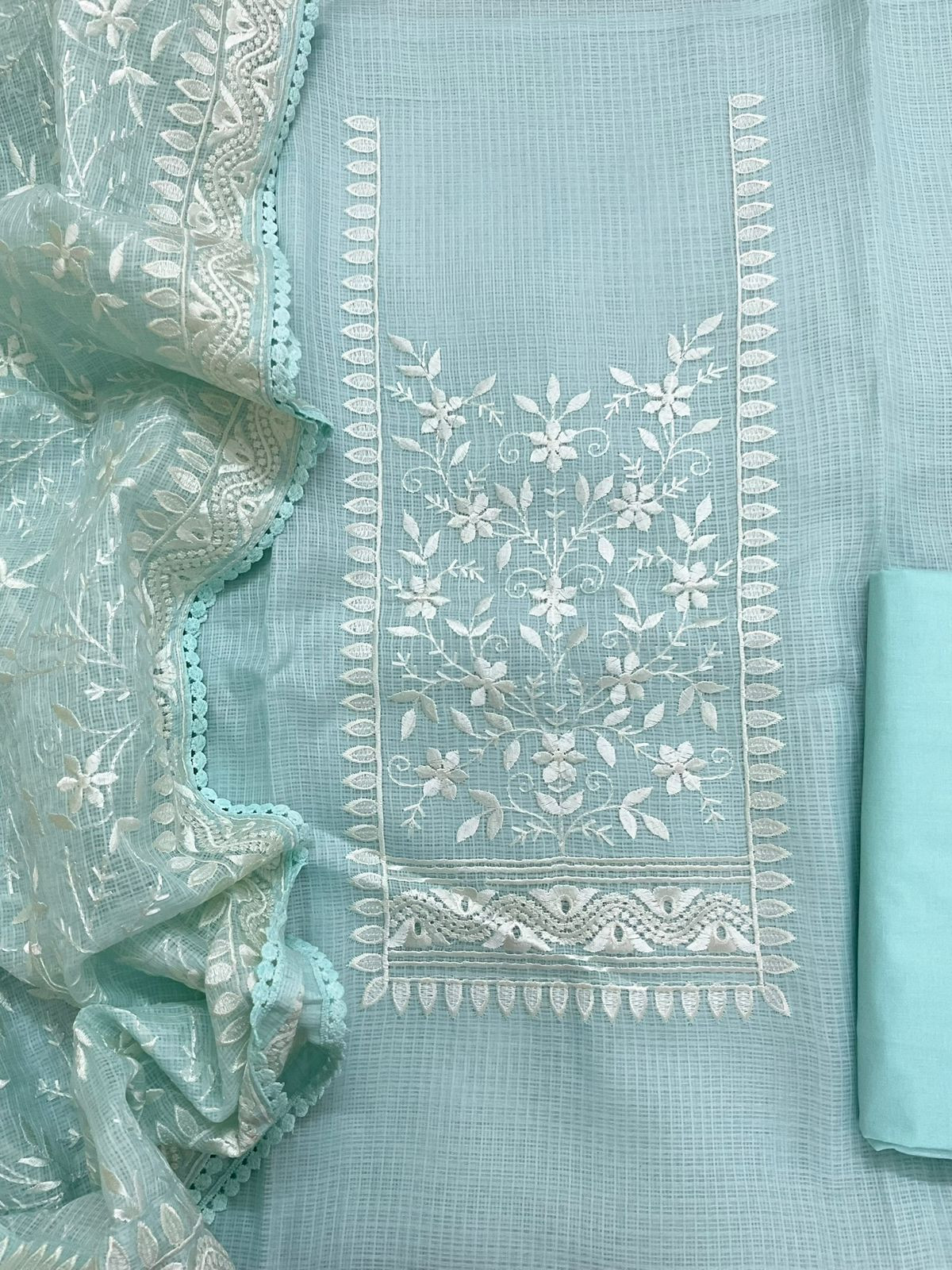 Soft Kota Silk Embroidered Suit - Blue