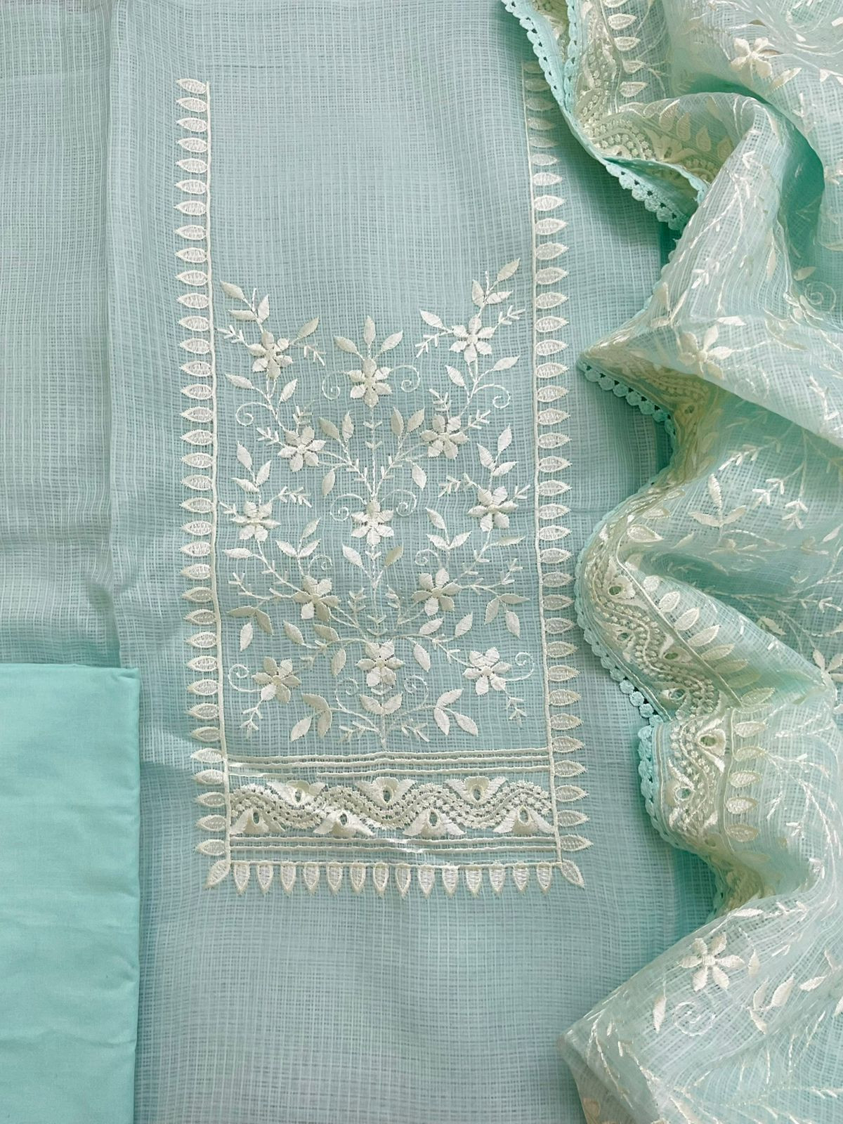 Soft Kota Silk Embroidered Suit - Blue