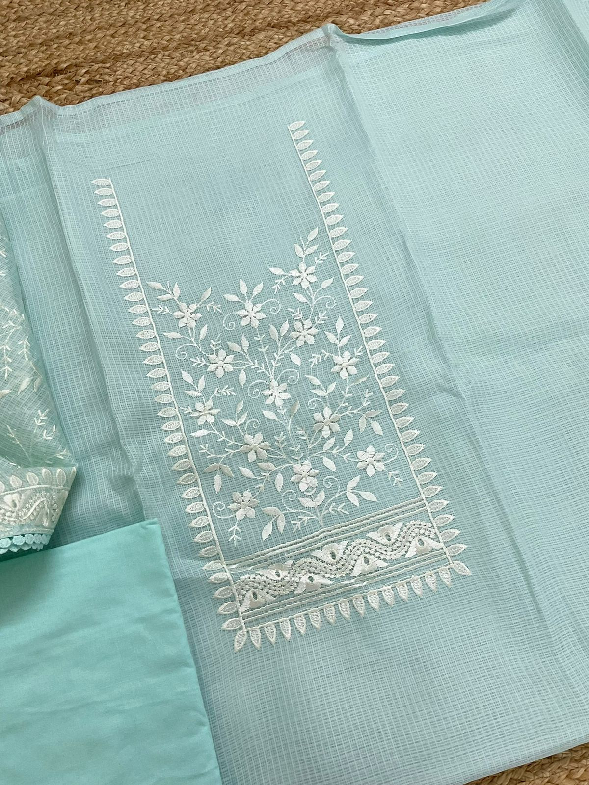 Soft Kota Silk Embroidered Suit - Blue