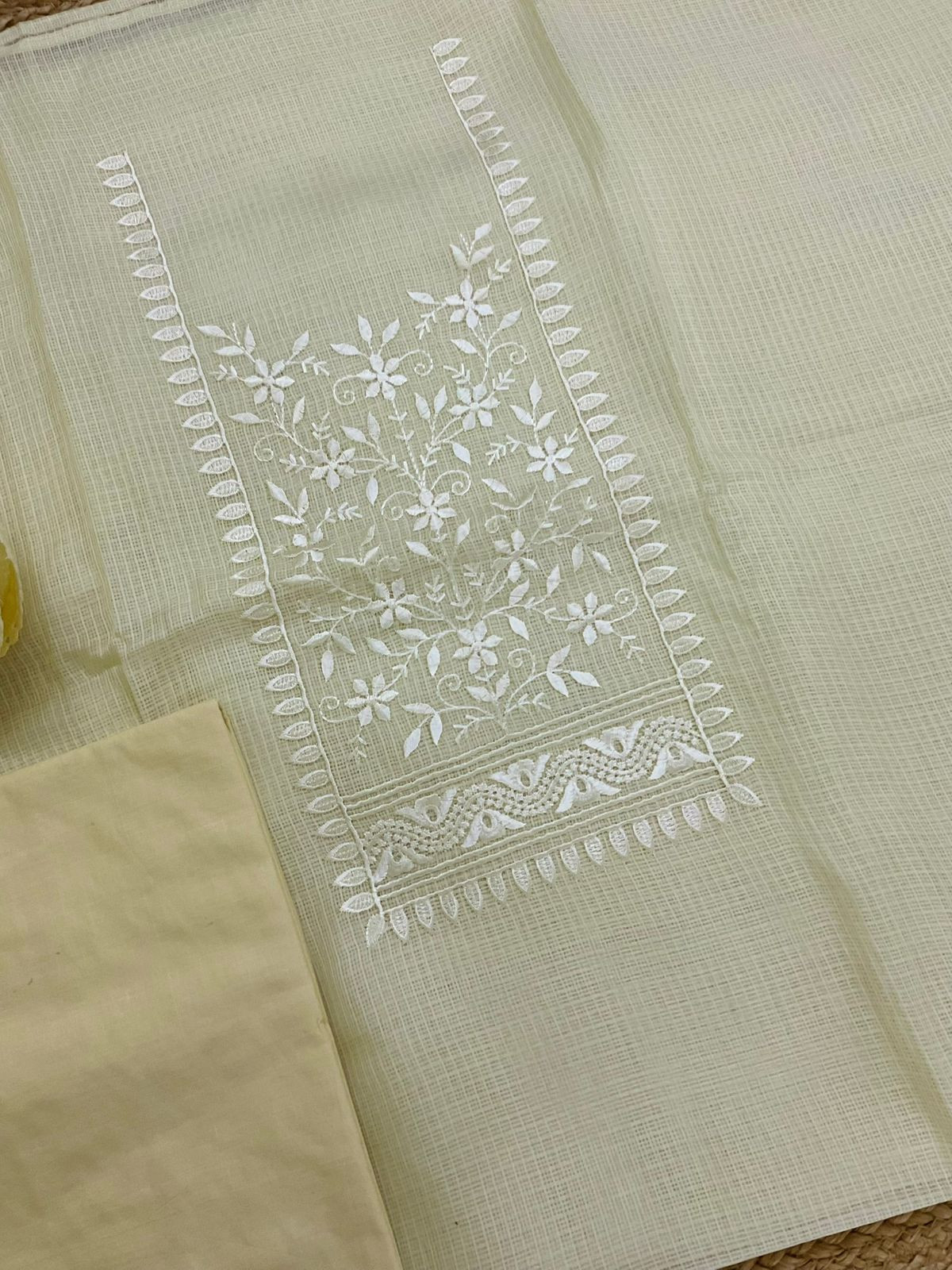 Soft Kota Silk Embroidered Suit - Yellow