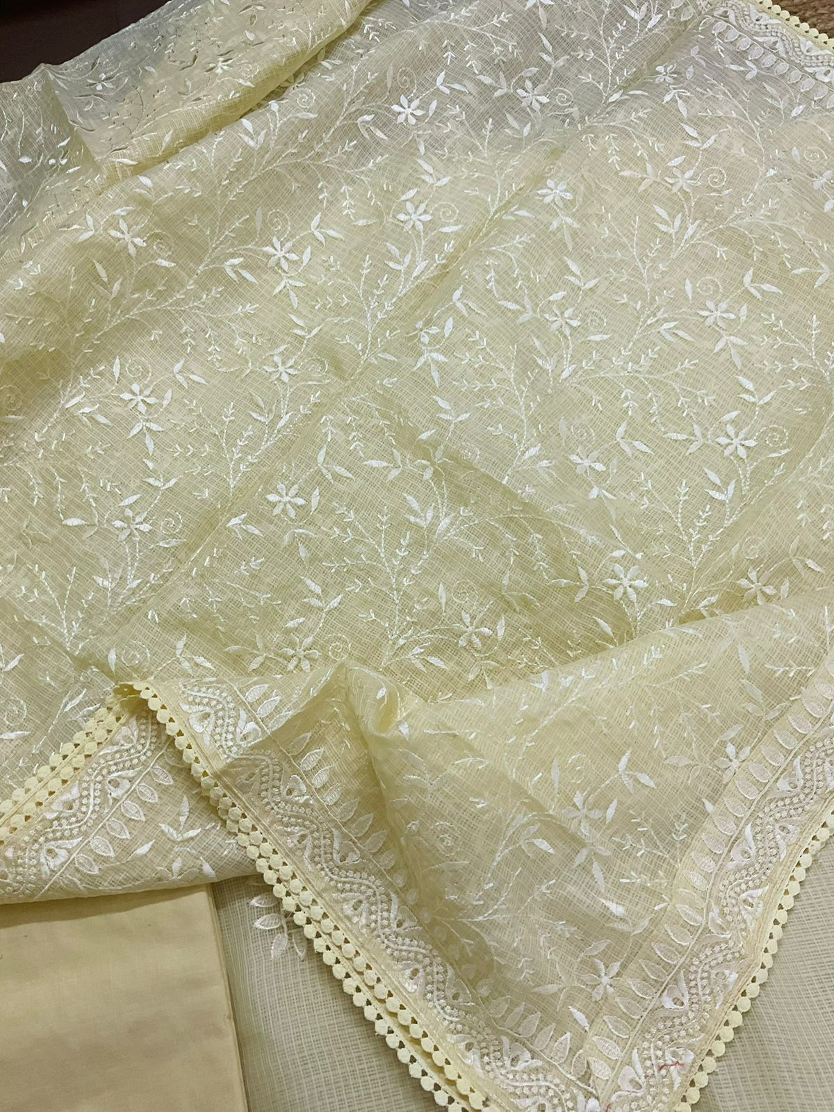 Soft Kota Silk Embroidered Suit - Yellow