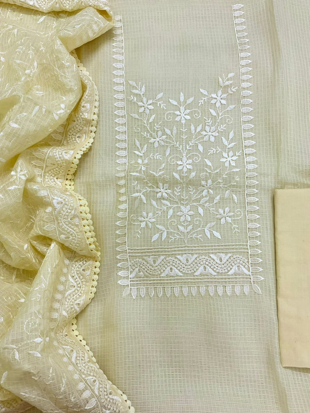 Soft Kota Silk Embroidered Suit - Yellow