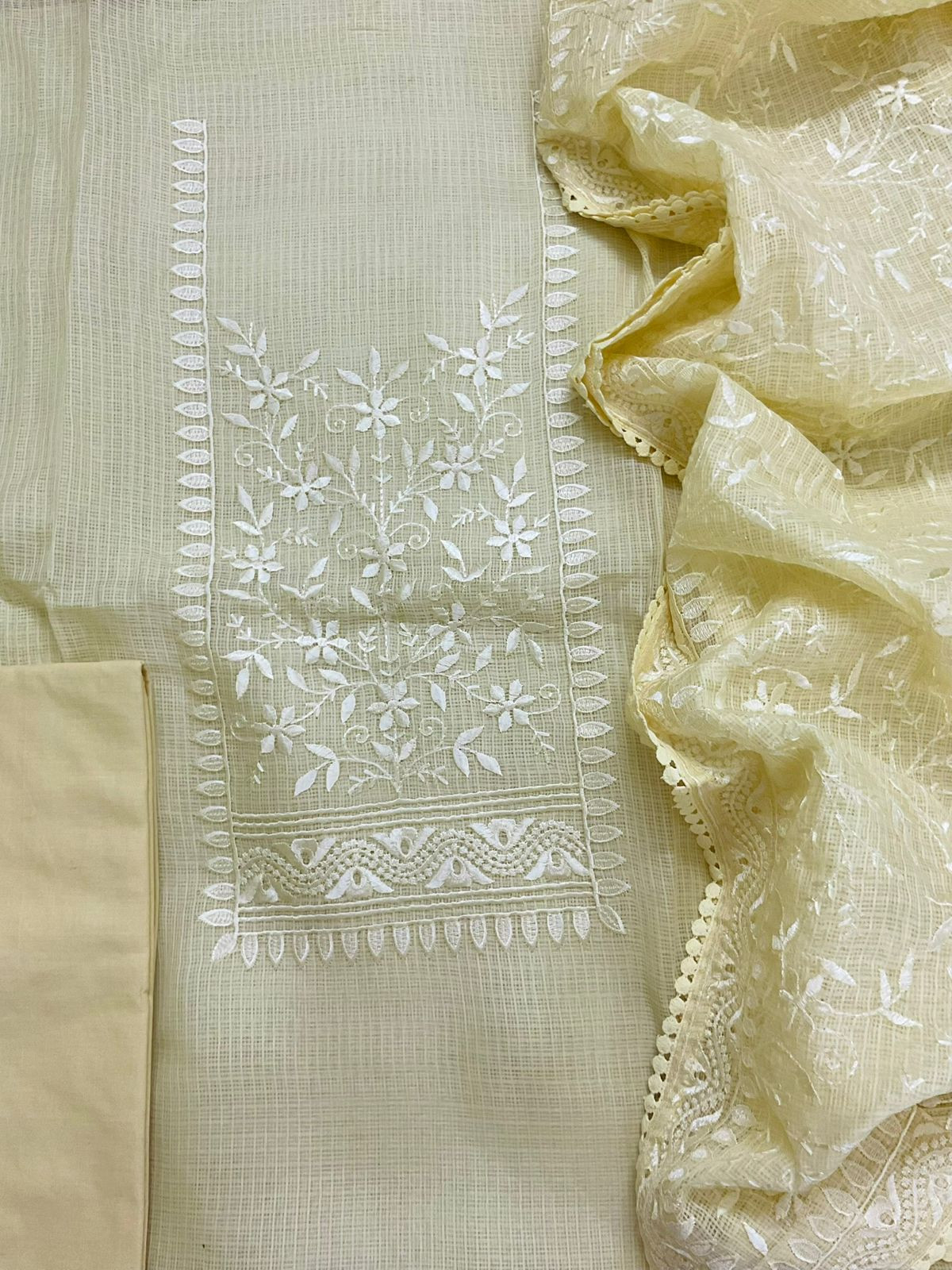 Soft Kota Silk Embroidered Suit - Yellow